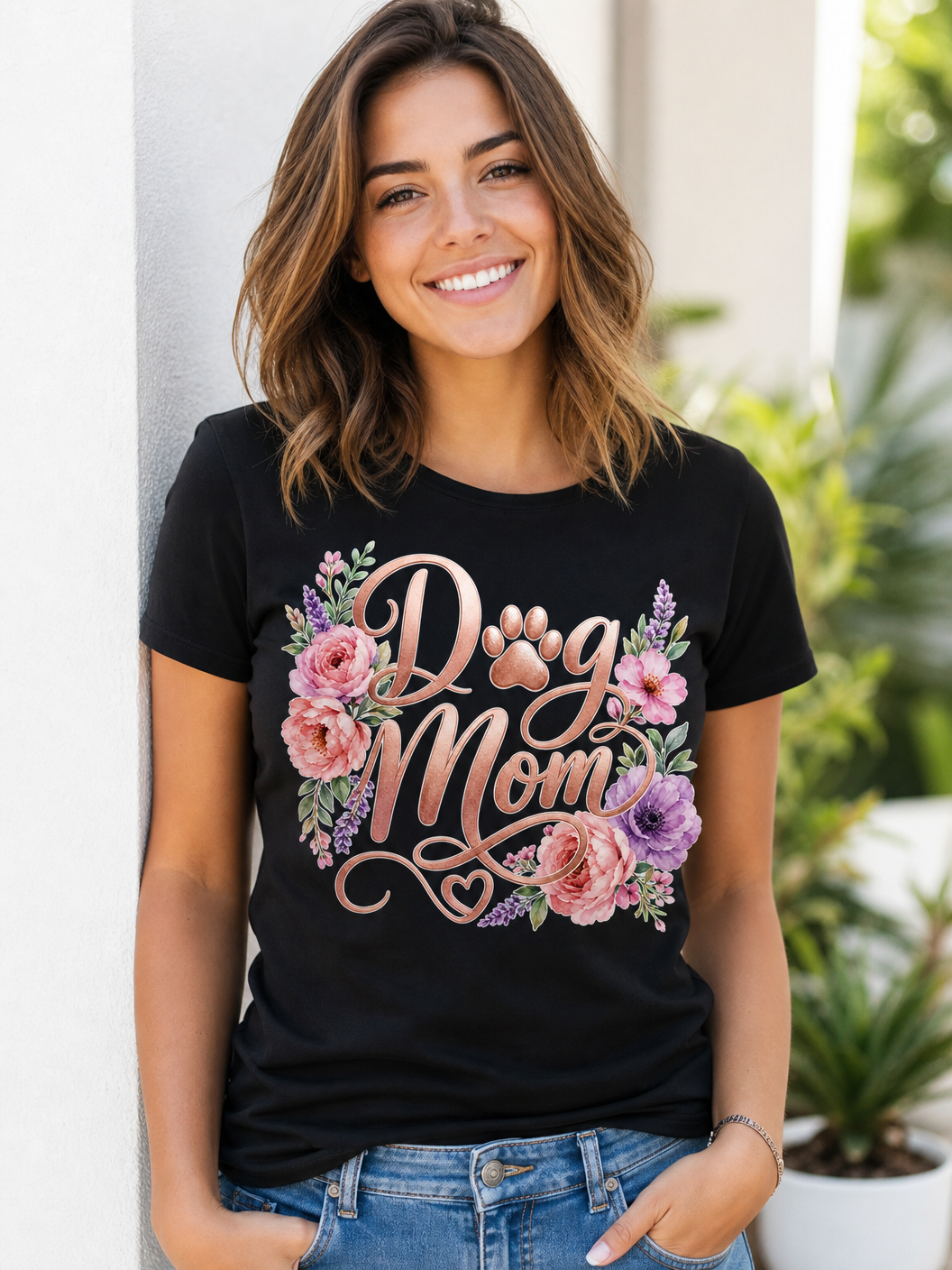 Dog Mom — Floral Rose Gold